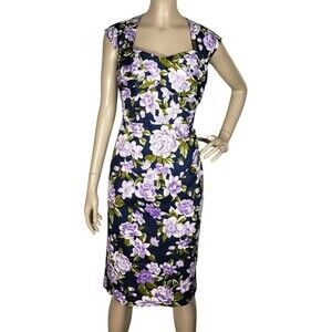 Retro Belle Poque Vintage Floral Pin Up Cutout Back Pencil Wiggle Dress Size 6